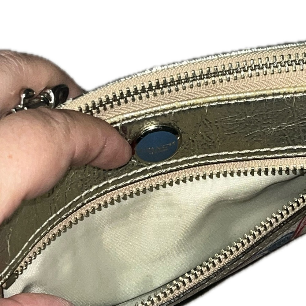 Coach Poppy Dream Graffiti Fabric Metallic Gold Leather Wristlet Wallet - RARE! - Picture 9 of 11